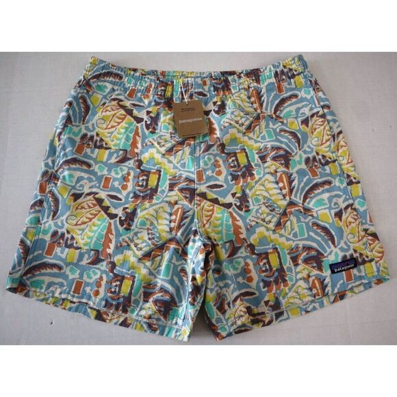 Patagonia Men’s Sz L Thriving Planet/Lago Blue Funhoggers 6" Woven Shorts - Picture 1 of 10